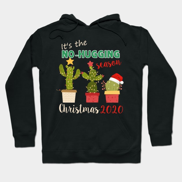 Cactus wearing santa hat Gift Christmas 2020 for Cactus Lovers Design No Hugging , Gardening Lover Hoodie by mittievance